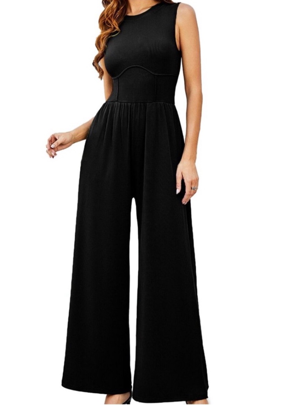Sleeveless Wide-Leg Black Jumpsuit M